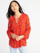 Old Navy Womens Pintuck Lace-yoke Swing Top For Women Red Floral Size M