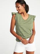 Old Navy Womens Ruffle-trim Voop-neck Tee For Women Olive Through This Size Xl