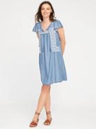 Old Navy Embroidered Tencel Swing Dress For Women - Medium Wash