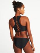Old Navy Womens Lace-back High-neck Swim Top For Women Ebony Size Xl