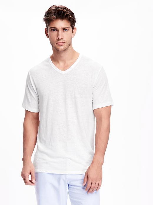 Old Navy Linen Blend V Neck Tee For Men - Bright White