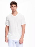 Old Navy Linen Blend V Neck Tee For Men - Bright White