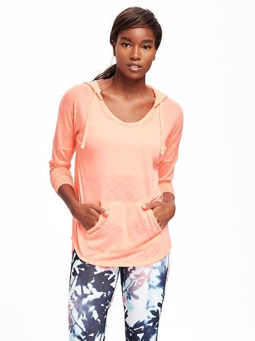 Old Navy Go Dry Slub Knit Hoodie For Women - Melon Shock Neon Poly