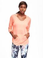 Old Navy Go Dry Slub Knit Hoodie For Women - Melon Shock Neon Poly