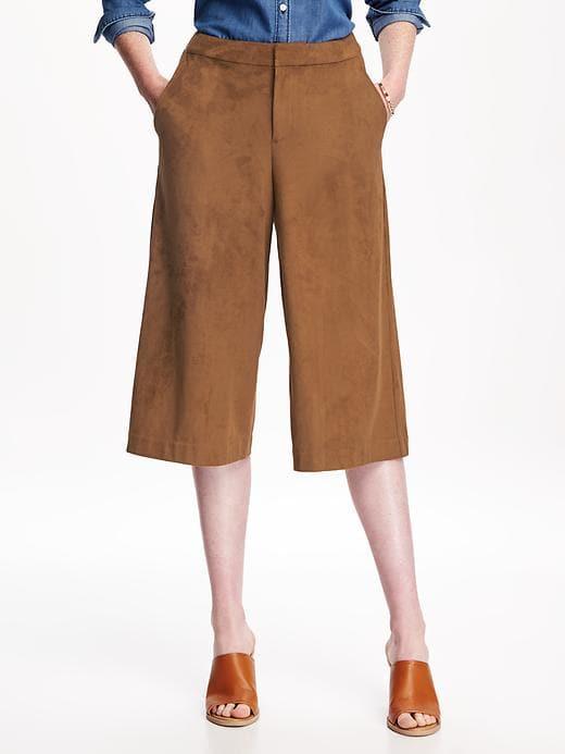 Old Navy Womens Mid-rise Drapey Suede Blend Culotte Pant For Women Camel Size 6