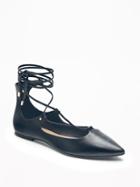 Old Navy Pointy Toe Lace Up Flats For Women - Black