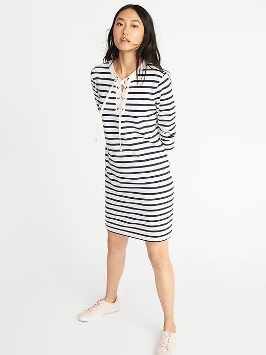 Old Navy Womens Lace-yoke French-terry Dress For Women Navy Stripe Size S