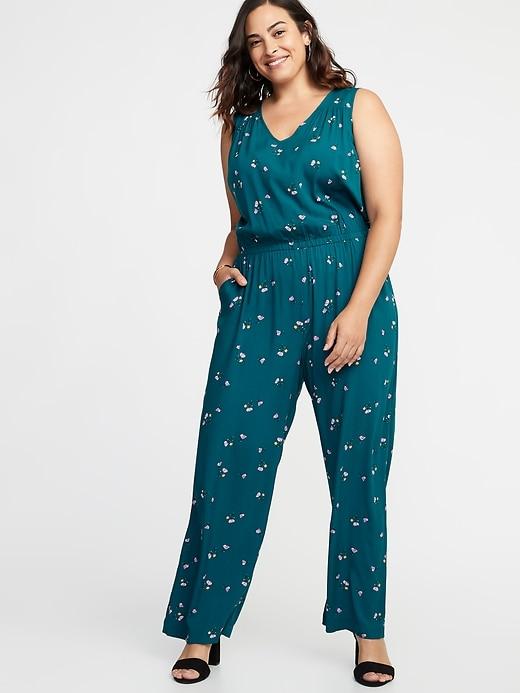 Old Navy Womens Waist-defined Plus-size Sleeveless Jumpsuit Teal Floral Ground Size 2x