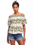 Old Navy Smocked Off Shoulder Swing Top For Women - White Floral