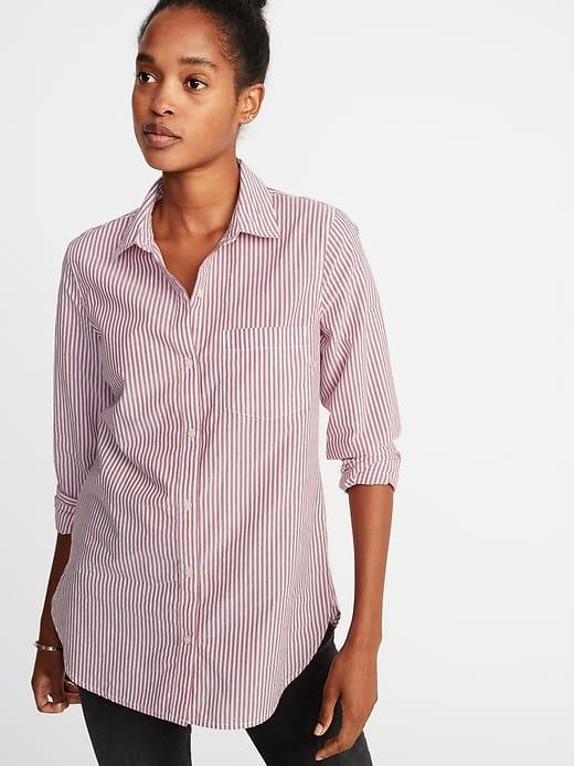 Old Navy Womens Relaxed Classic Tunic Shirt For Women Burgundy Stripe Size L