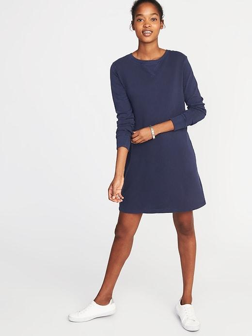 Old Navy Womens Garment-dyed French-terry Dress For Women Lost At Sea Navy Size L
