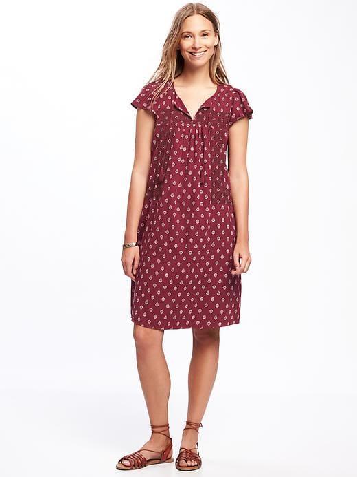Old Navy Embroidered Flutter Sleeve Dress For Women - Burgundy Combo