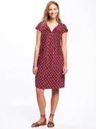Old Navy Embroidered Flutter Sleeve Dress For Women - Burgundy Combo