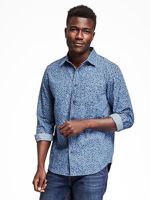 Old Navy Regular Fit Floral Chambray Shirt For Men - Blues Traveler