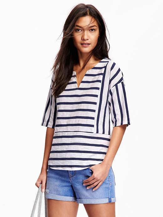 Old Navy Split Neck Tunic For Women - Navy Stripe