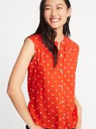 Sleeveless Button-front Cocoon Top For Women