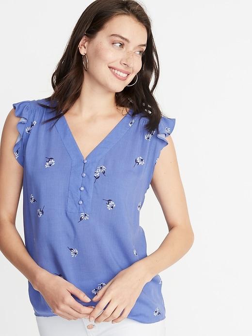 Floral-print Button-front Top For Women