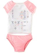 Old Navy Graphic Rashguard Swim Set - Prom Queen Neon