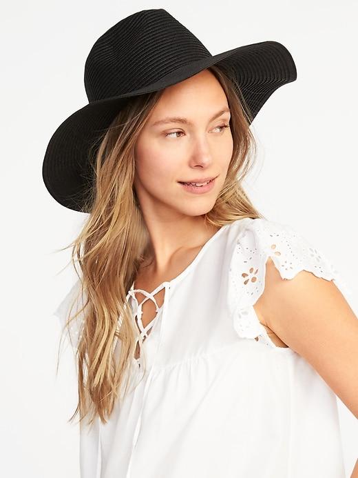 Old Navy Womens Wide-brim Straw Fedora For Women Black Size S/m