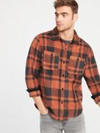 Old Navy Mens Micro Performance Flee Shirt For Men Bright Orange Plaid Size Xs