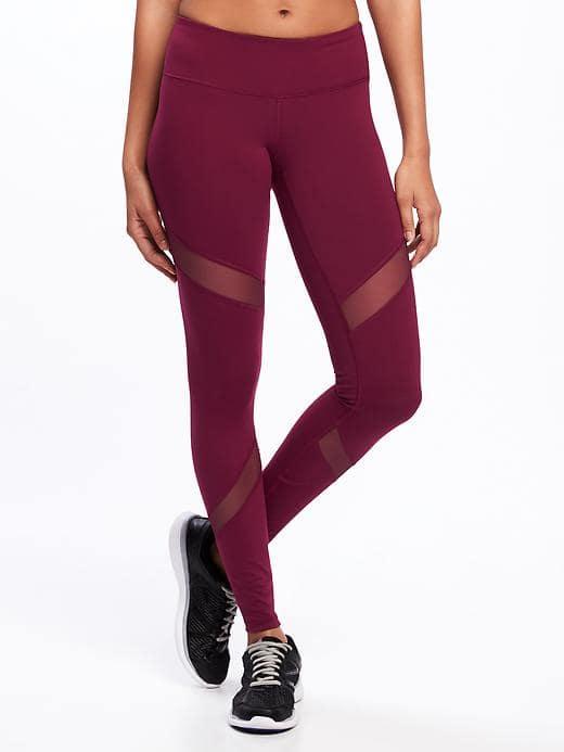 Old Navy Go Dry High Rise Mesh Panel Tights For Women - Winter Wine