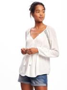 Old Navy Lace Trim Crinkle Gauze Swing Blouse For Women - Catch My Drift