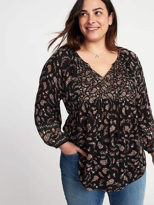 Old Navy Womens Floral-print Crinkle-gauze Plus-size Blouse Black Floral Size 1x