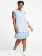 Old Navy Womens Plus-size Lace-up-yoke Linen-blend Swing Dress Blue Stripe Size 4x