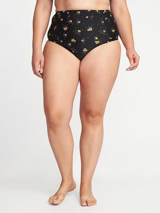 Old Navy Womens High-rise Secret-slim Plus-size Swim Bottoms Black Ditsy Floral Size 1x