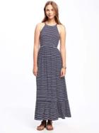 Old Navy High Neck Ruffle Hem Maxi Dress For Women - Navy Stripe