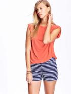 Old Navy Womens Pleated Front Jersey Tops - Coral Pink