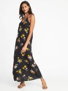 Old Navy Womens Printed V-neck Maxi Shift Dress For Women Black Floral Size Xs
