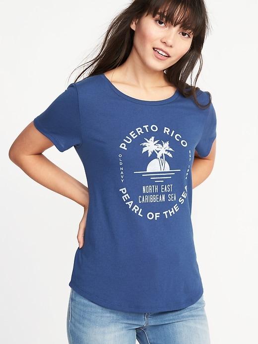 Old Navy Womens Puerto Rico Pearl Of The Sea Tee For Women Pacific Blue Size Xs