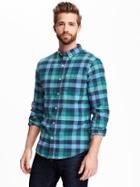 Old Navy Slim Fit Oxford Stretch Shirt For Men - Blue Buffalo Plaid