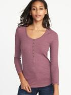 Old Navy Womens Slim-fit Rib-knit Henley For Women Practically Pink Size L