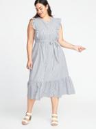 Old Navy Womens Tie-belt Plus-size No-peek Midi Shirt Dress Blue/white Stripe Size 1x