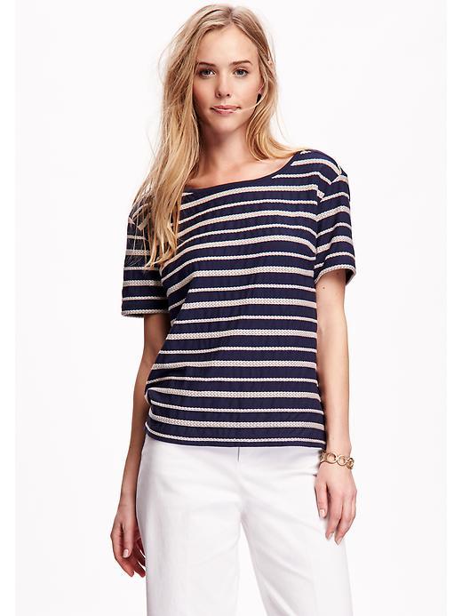 Old Navy Jacquard V Back Tee For Women - Blue Stripe