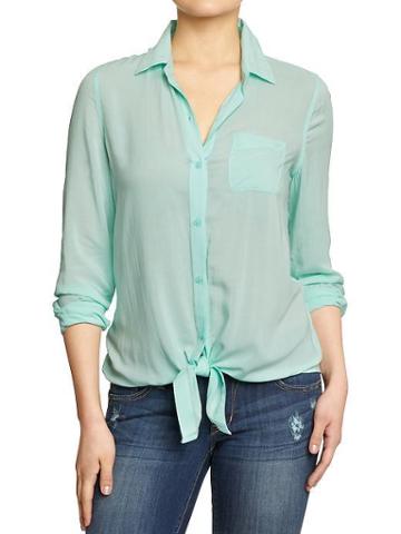 Old Navy Old Navy Womens Tie Front Blouses - Mini Mint