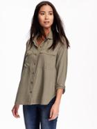 Old Navy Boyfriend Drapey Utility Shirt For Women - Line In The Sand