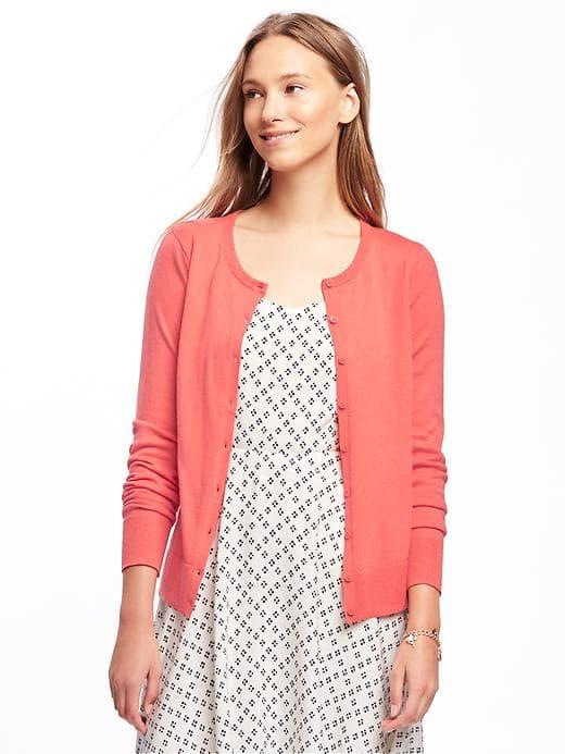 Old Navy Button Front Crew Neck Cardi For Women - Coral Tropics