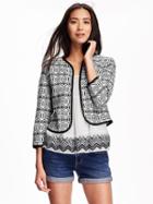 Old Navy Womens Jacquard Open Front Jacket For Women Black Print Size L