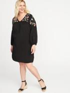 Old Navy Womens Floral-embroidered Plus-size Shift Dress Black Size 3x