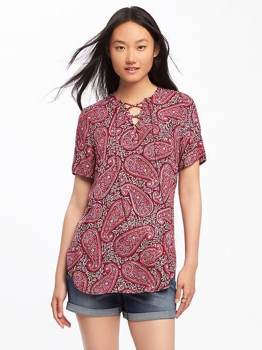 Old Navy Lightweight Lace Up Top For Women - Burgundy Combo