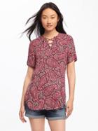 Old Navy Lightweight Lace Up Top For Women - Burgundy Combo