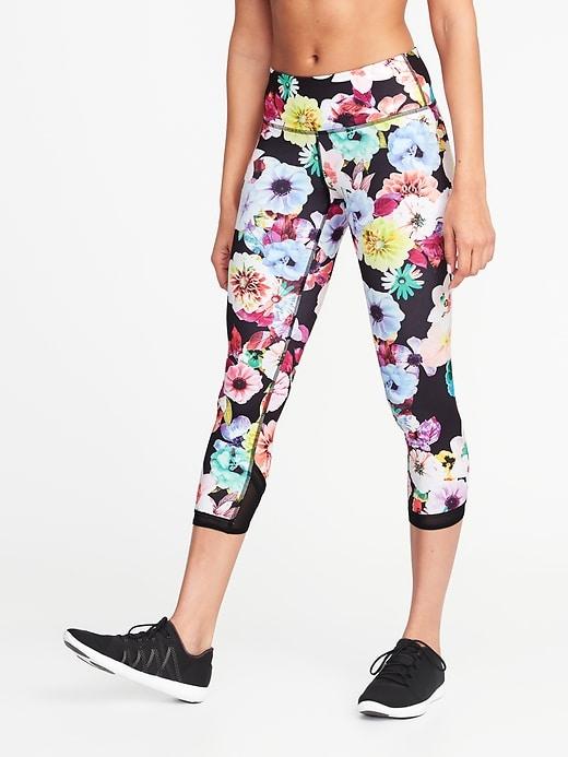 Old Navy Womens Mid-rise Mesh-trim Compression Crops For Women Pink Floral Size L