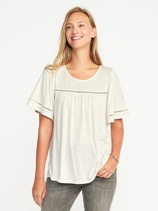 Old Navy Eyelet Trim Flutter Sleeve Swing Top For Women - Creme De La Creme