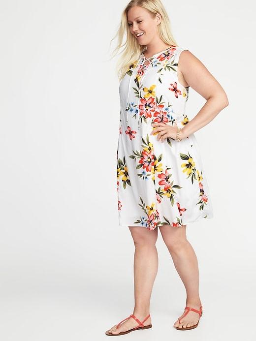 Old Navy Womens Plus-size Lace-up-front Swing Dress White Floral Size 1x