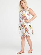 Old Navy Womens Plus-size Lace-up-front Swing Dress White Floral Size 1x