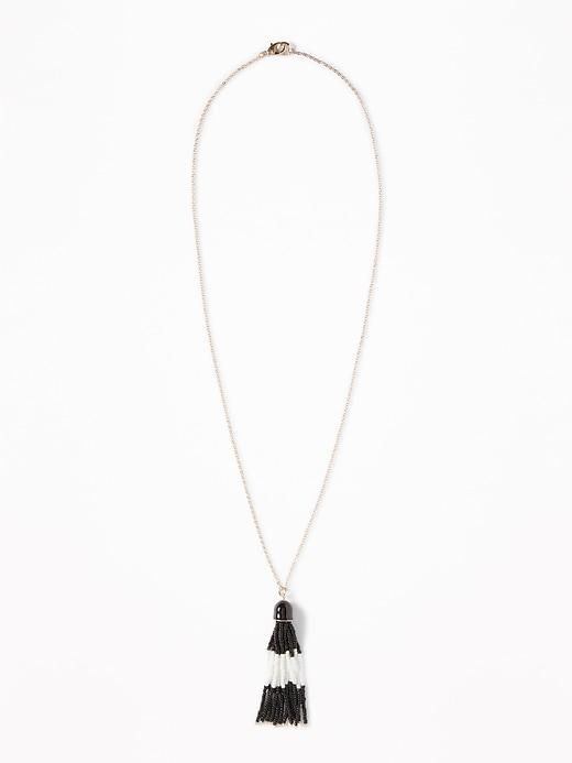 Old Navy Womens Beaded-tassel Pendant Necklace For Women Black White Stripe Size One Size