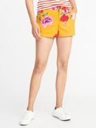 Old Navy Womens Relaxed Mid-rise Everyday Shorts For Women - 3.5 Inch Inseam Yellow Floral - 3.5 Inch Inseam Yellow Floral Size 2